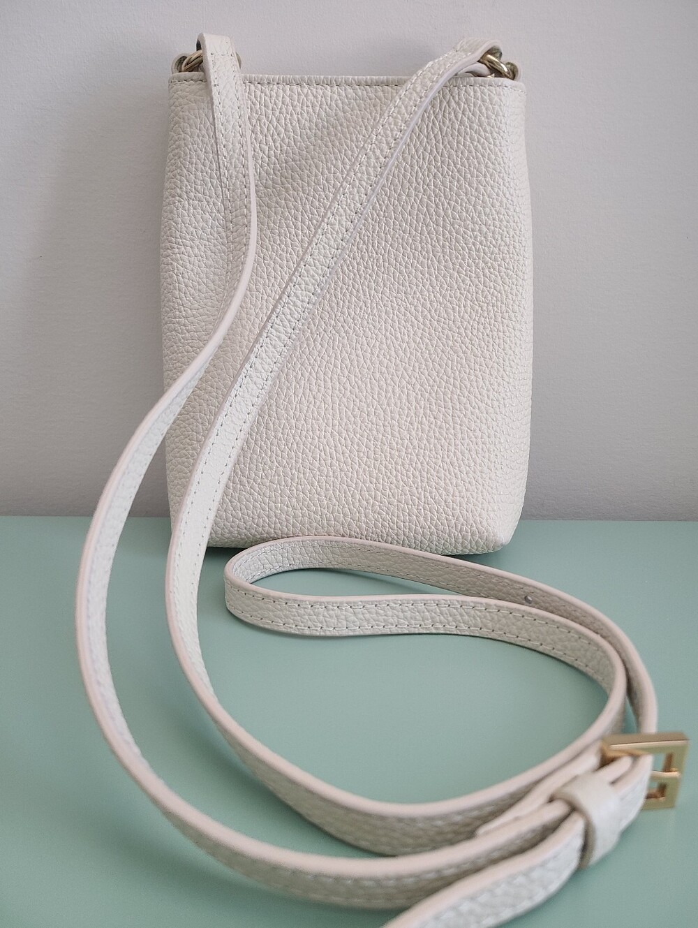 Quince Pebbled Leather Crossbody in Stone